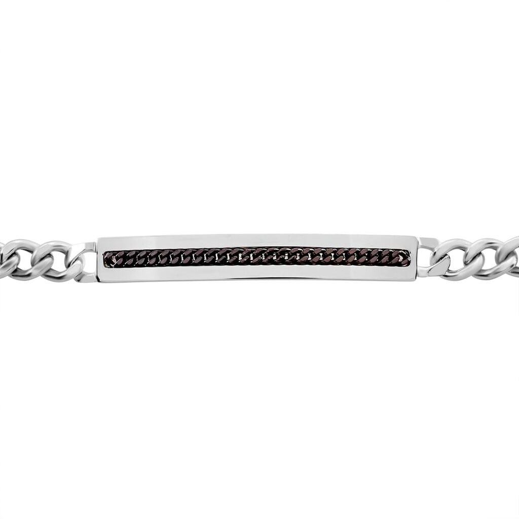 Bracciale Con Targhetta Gentleman Argento Bicolore Bianco / Nero - Bracciali con Incisione Uomo | Stroili