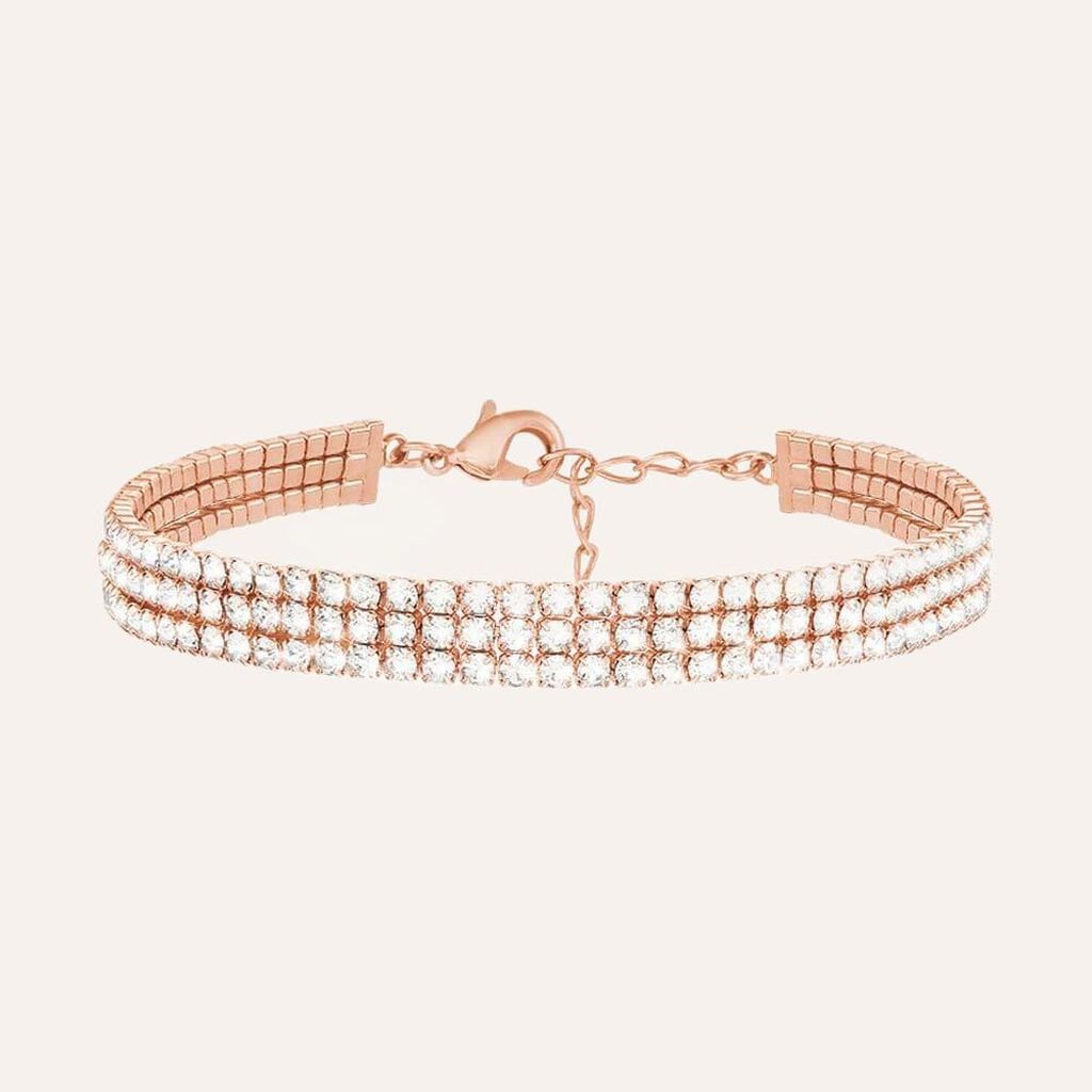 Bracciale Tennis Romantic Shine Metallo Rosa Cristallo