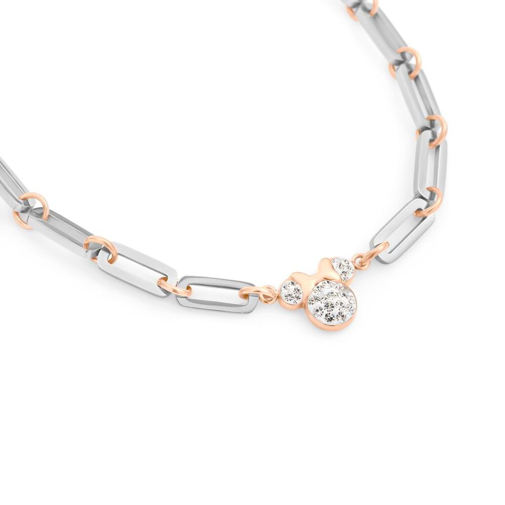 Bracciale Mickey Mouse & Friends Acciaio Bicolore Bianco / Rosa Cristallo - Bracciali Donna | Stroili