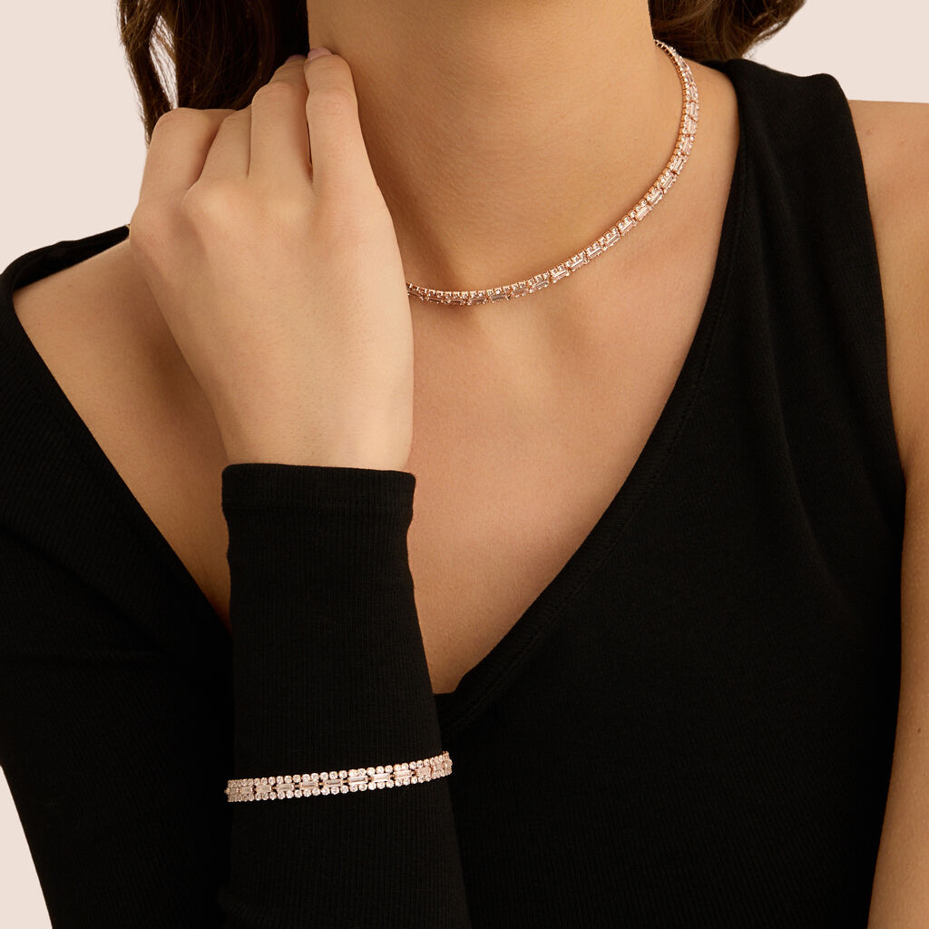 Bracciale Tennis Romantic Shine Metallo Rosa Cristallo