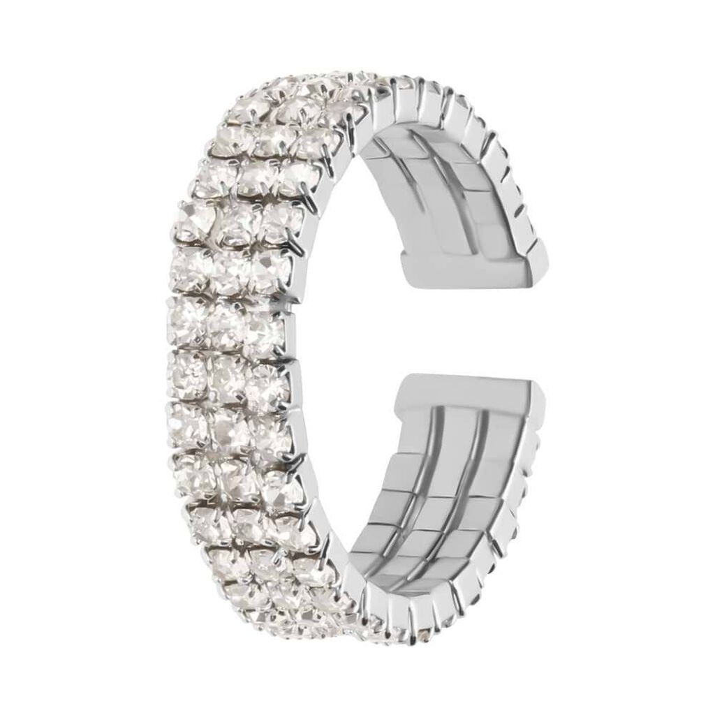 Anello a fascia regolabile rodiato e strass multifilo