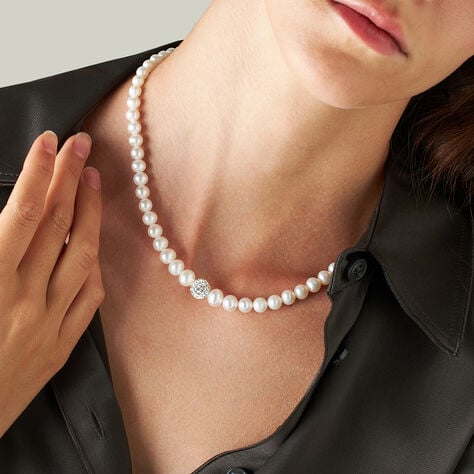 Collana Gabrielle Oro Bianco Perla D'Acqua Dolce Cristallo - Collane Donna | Stroili