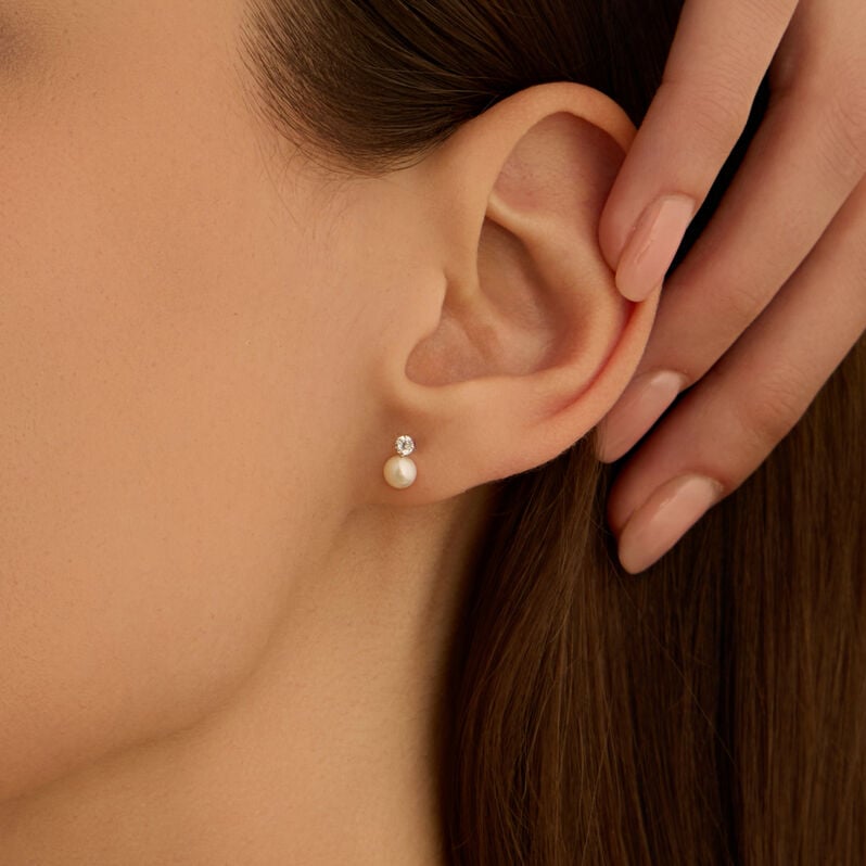 Orecchini Lobo Bon Ton Oro Bianco Perla D'Acqua Dolce Cubic Zirconia - Orecchini a Lobo Donna | Stroili