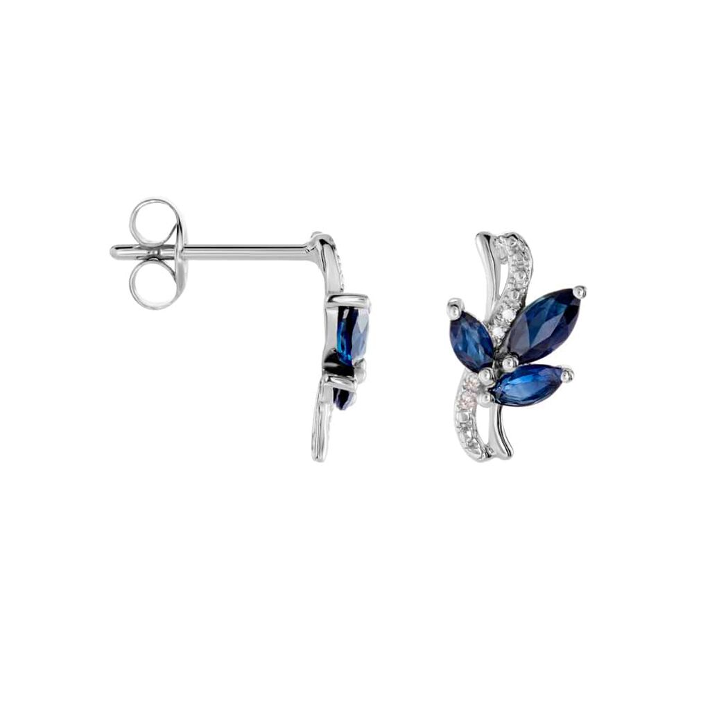 Orecchini Lobo Charlotte Oro Bianco Zaffiro Diamante - Orecchini a Lobo Donna | Stroili