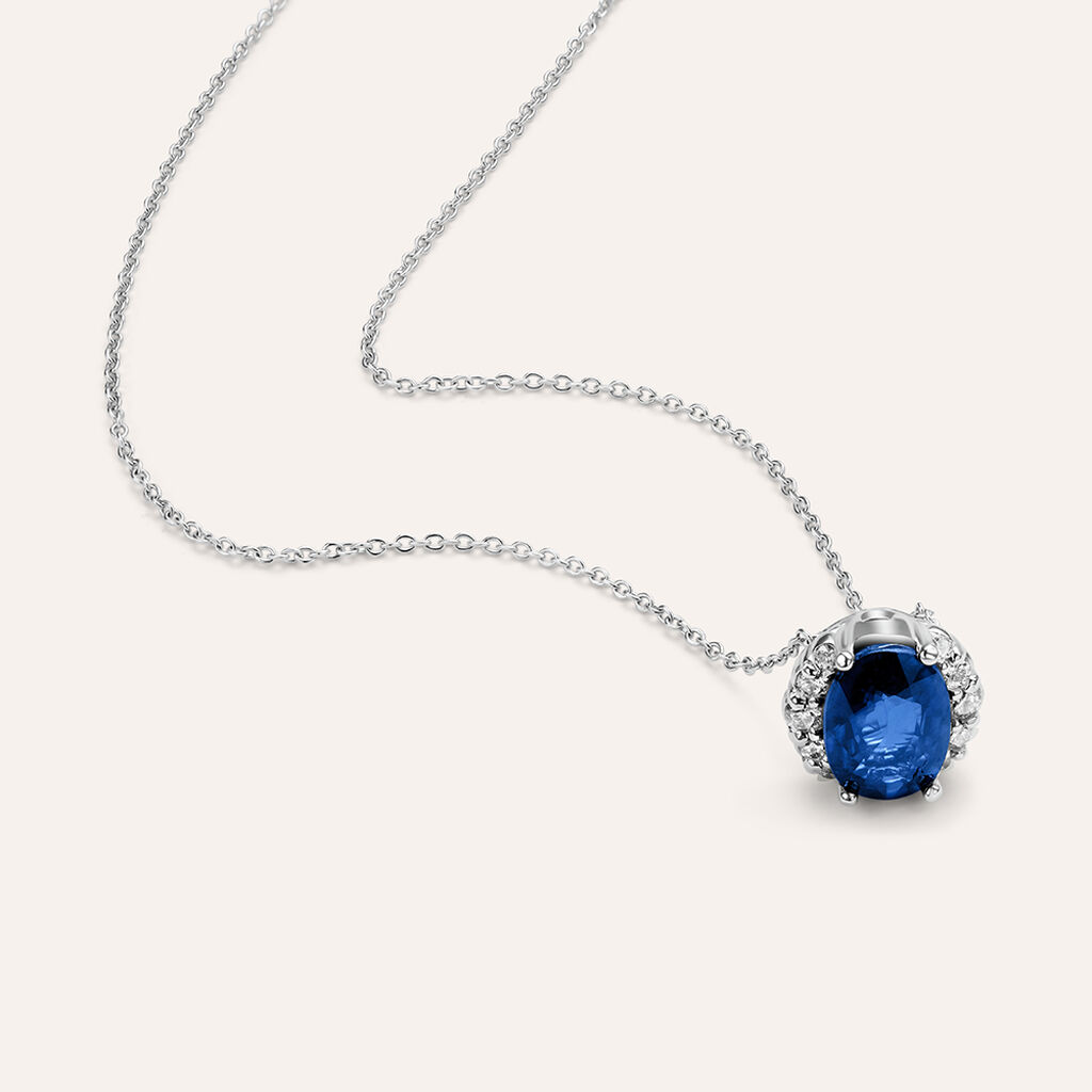 Collana Punto Luce Elizabeth Crown Oro Bianco Zaffiro Diamante