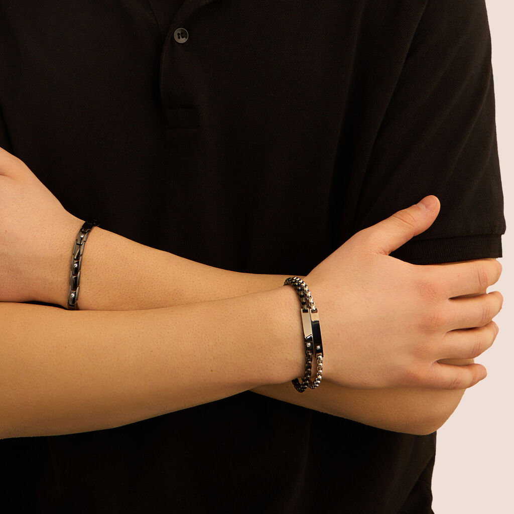 Bracciale Man Code Acciaio Nero Cubic Zirconia