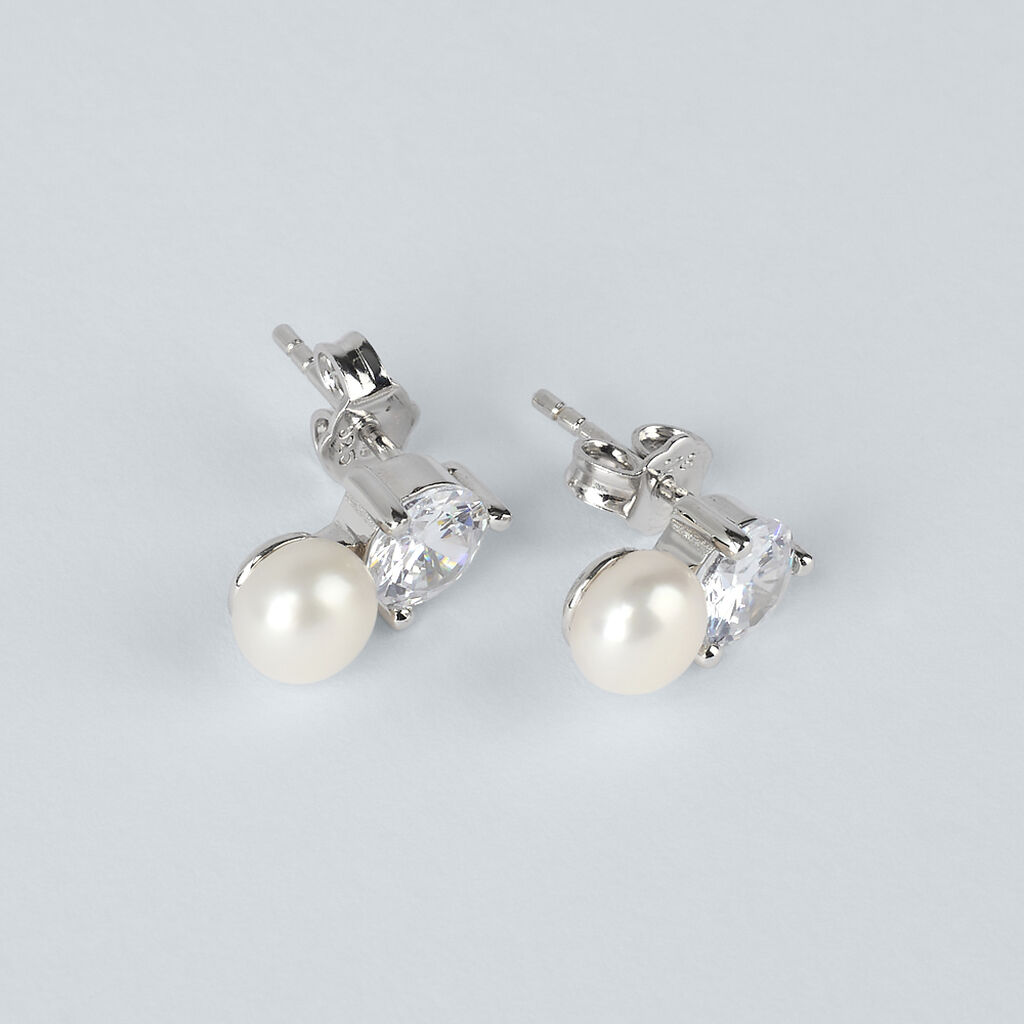 Orecchini Lobo Silver Pearls Argento Bianco Perla sintetica Cubic Zirconia - Orecchini a Lobo Donna | Stroili