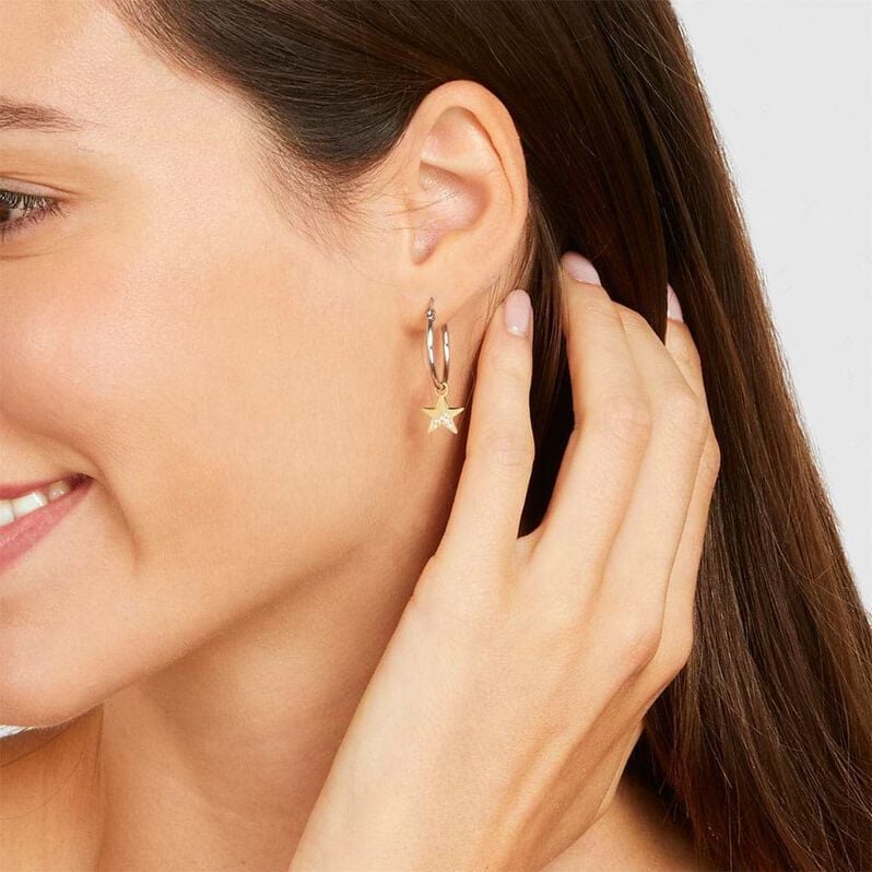 Orecchini a cerchio Lady Chic Acciaio Bicolore Stella e Cristalli - Orecchini a Cerchio Donna | Stroili