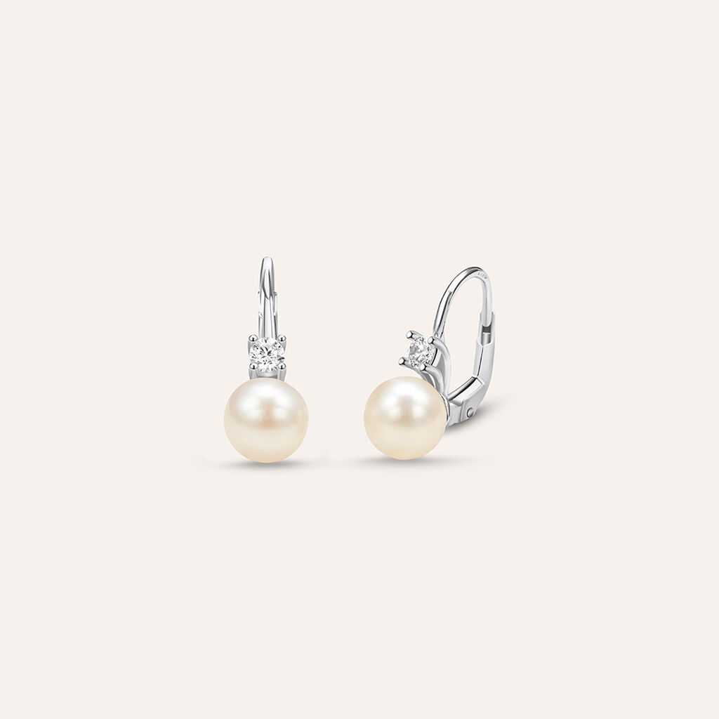 Orecchini Lobo Monachella Gabrielle Oro Bianco Perla D'Acqua Dolce Cubic Zirconia