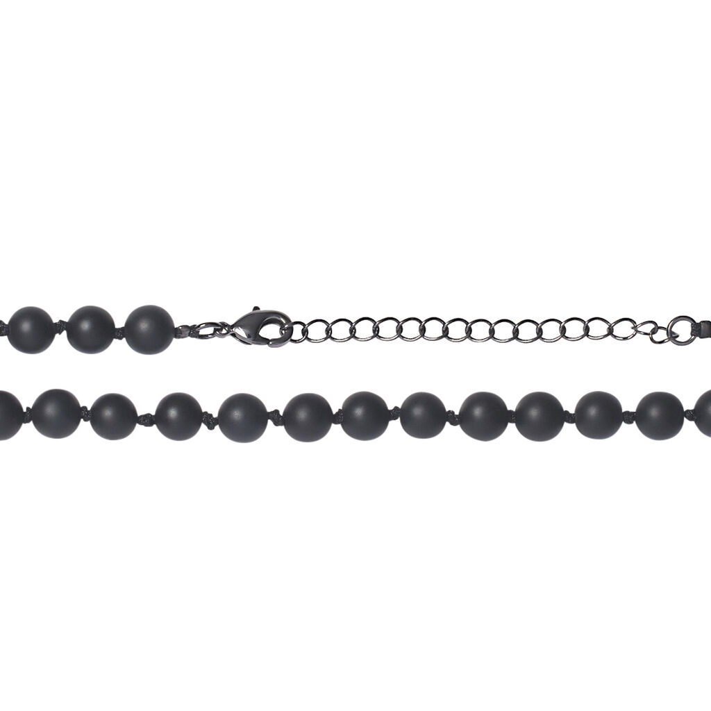 Collana Man Code Metallo Nero Cubic Zirconia Agata Nera