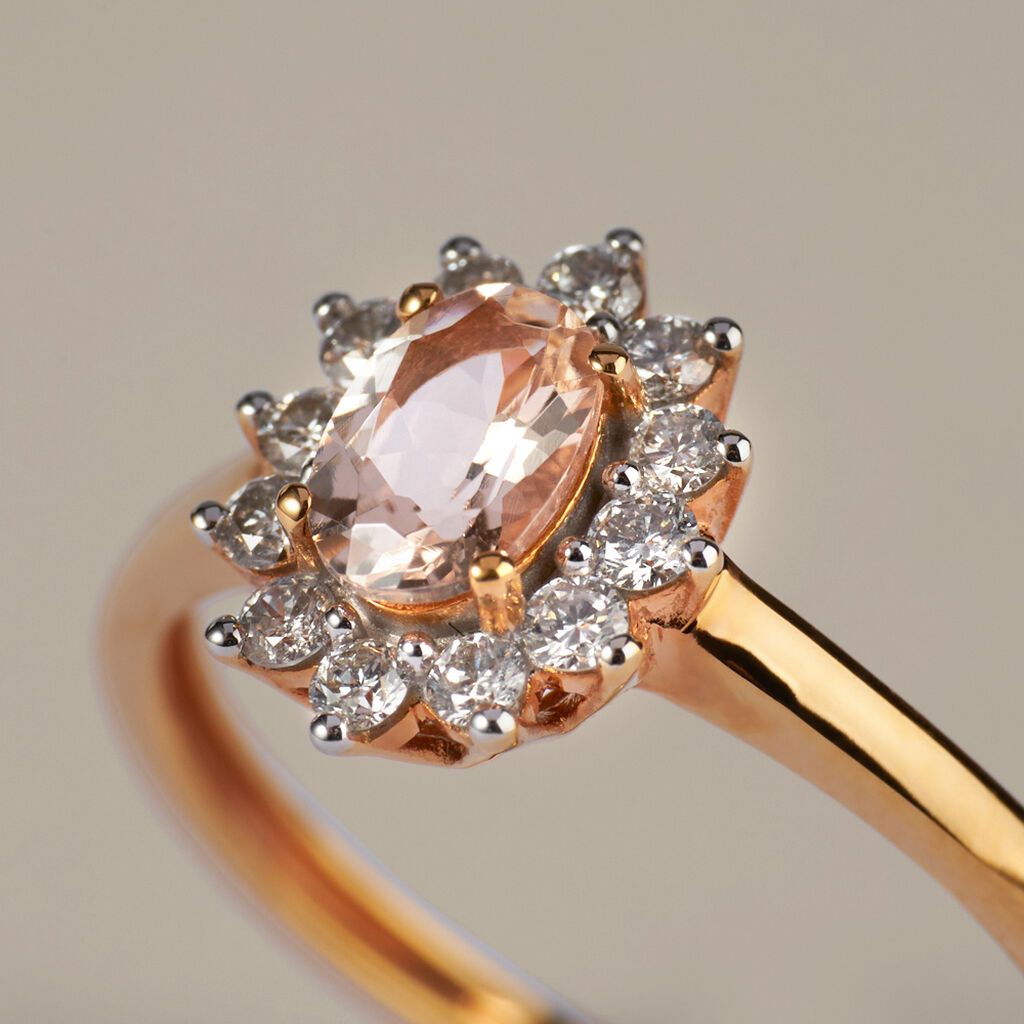 Anello Solitario Jasmine Oro Rosa Morganite Diamante - Anelli con Pietre Donna | Stroili