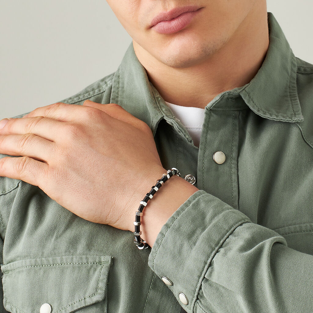 Bracciale Man Code Acciaio Bicolore Bianco / Nero - Bracciali Uomo | Stroili
