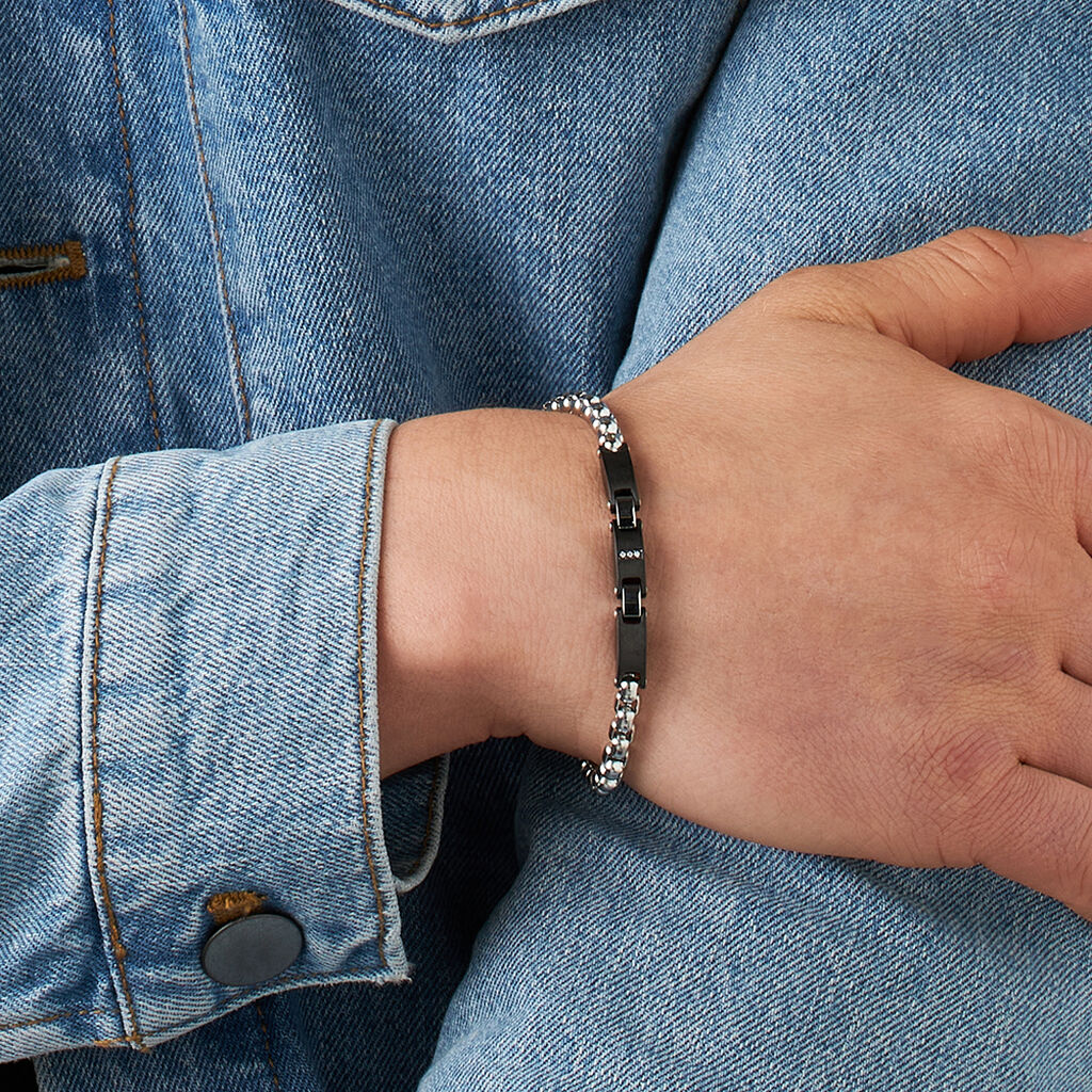 Bracciale Man Code Acciaio Bicolore Bianco / Nero Cubic Zirconia - Bracciali Uomo | Stroili