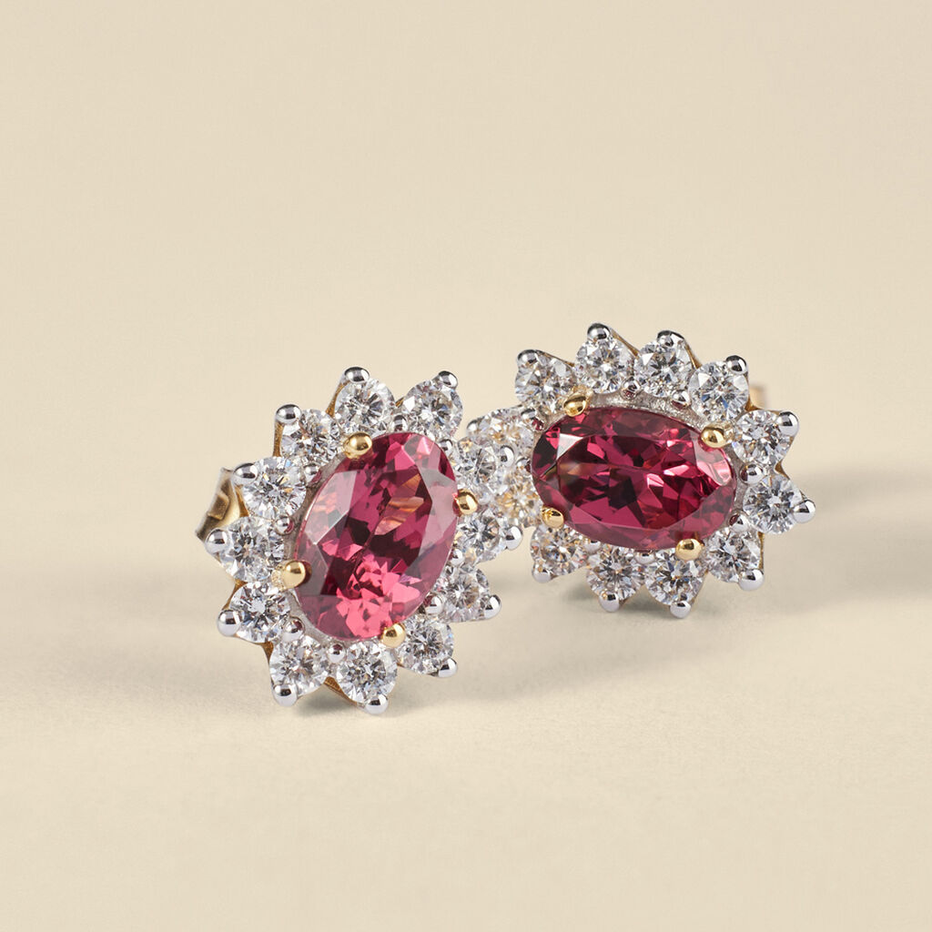 Orecchini Lobo Jasmine Oro Giallo Rodolite Diamante - Orecchini a Lobo Donna | Stroili