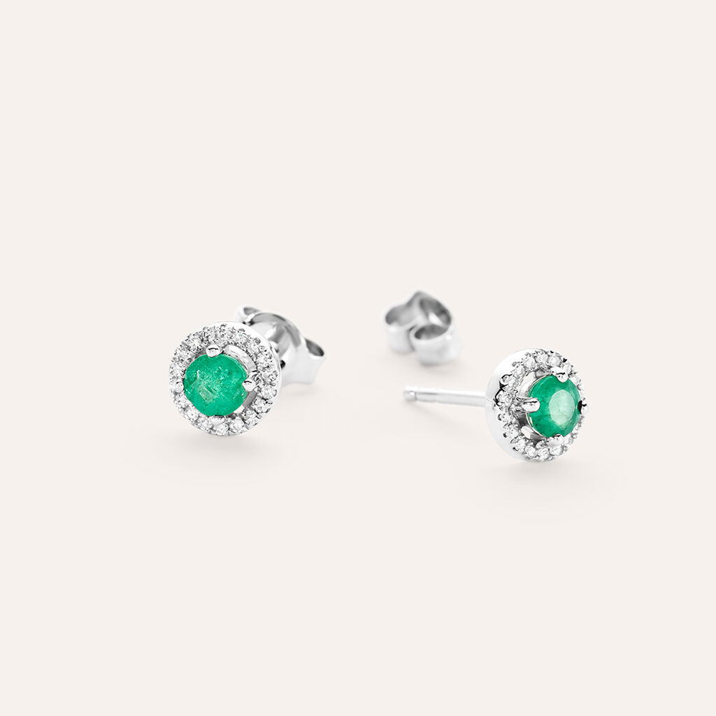 Orecchini Lobo Punto Luce Charlotte Oro Bianco Smeraldo Diamante