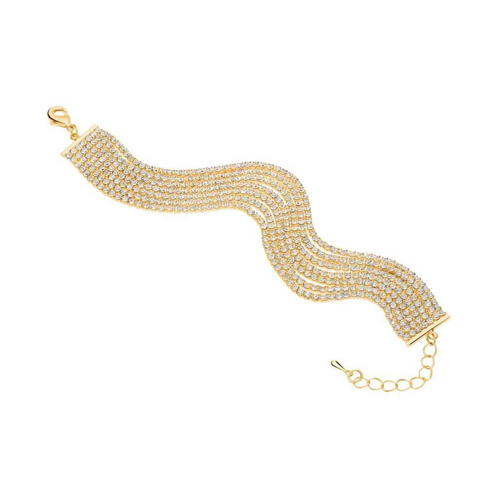 Bracciale multifilo largo in metallo dorato con strass - Bracciali Donna | Stroili