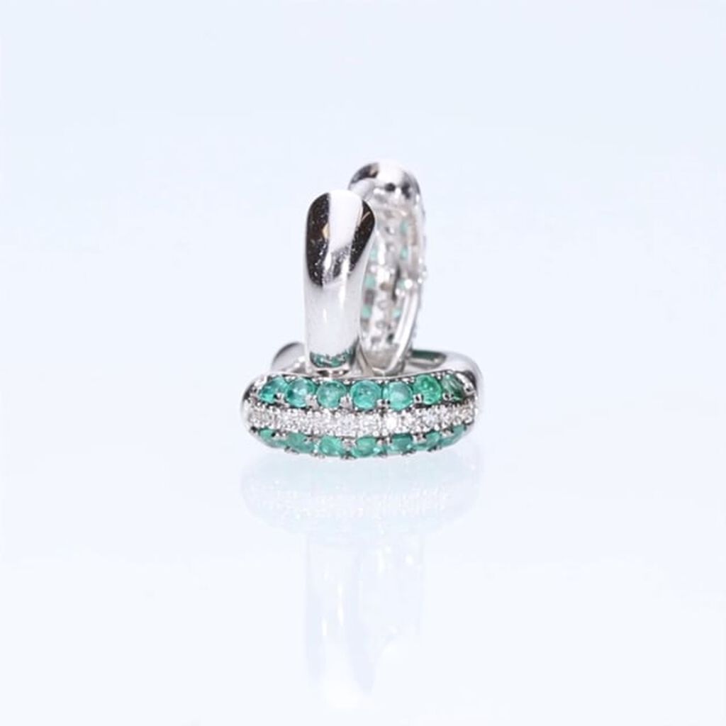 Orecchini A Cerchio Charlotte Oro Bianco Smeraldo Diamante - Orecchini a Cerchio Donna | Stroili