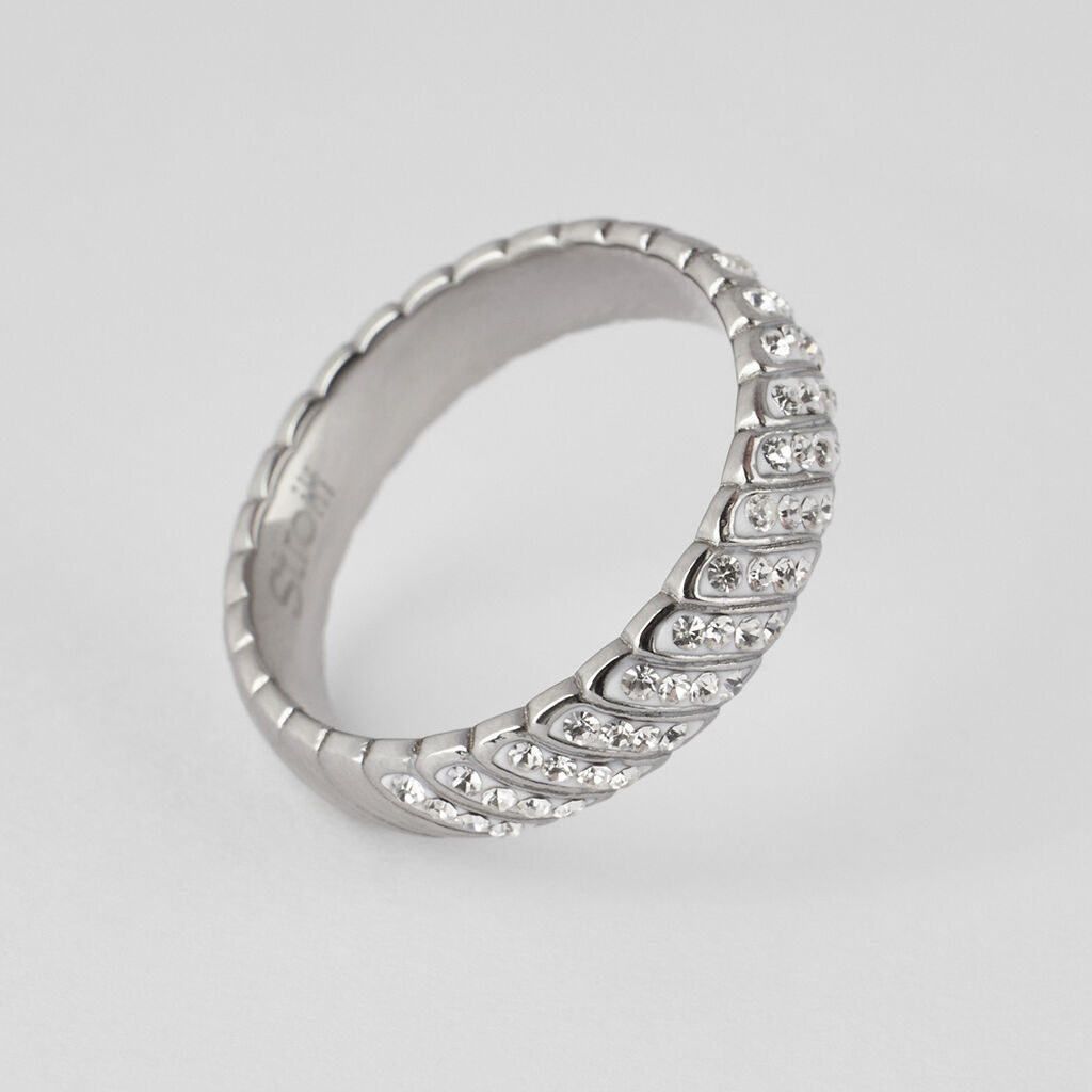 Anello Fascia Aura Acciaio Cristallo