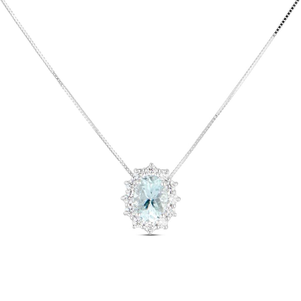 Collana Acquamarina Oro Bianco Acquamarina Diamante