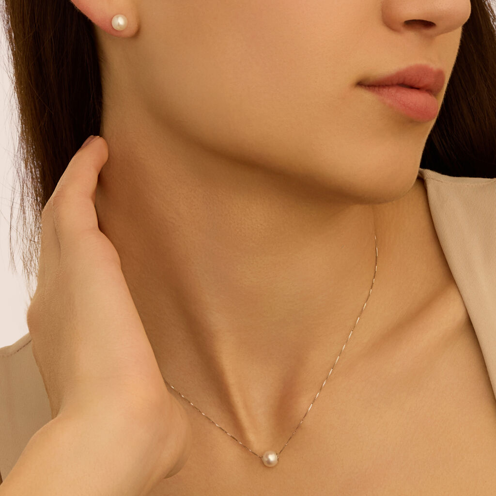 Orecchini Lobo Gabrielle Oro Bianco Perla D'Acqua Dolce