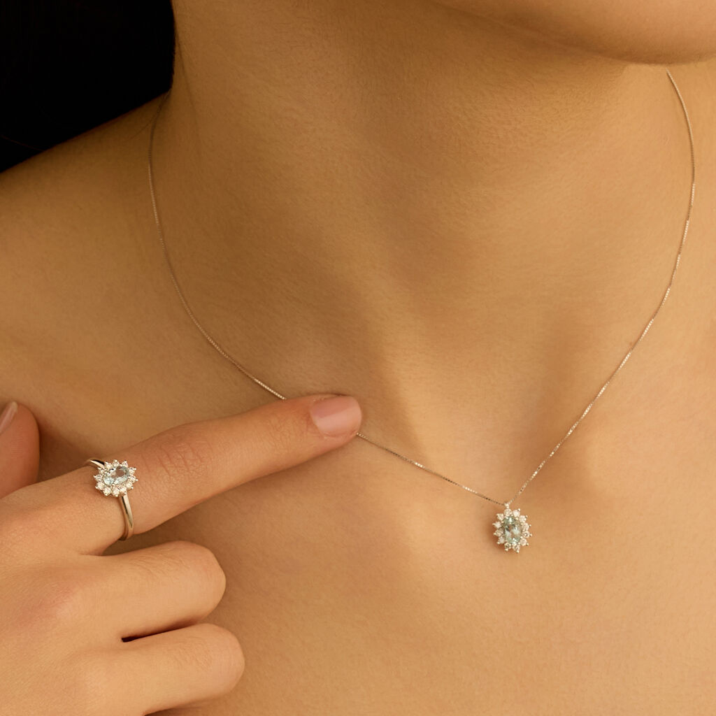 Collana Jasmine Oro Bianco Acquamarina Diamante
