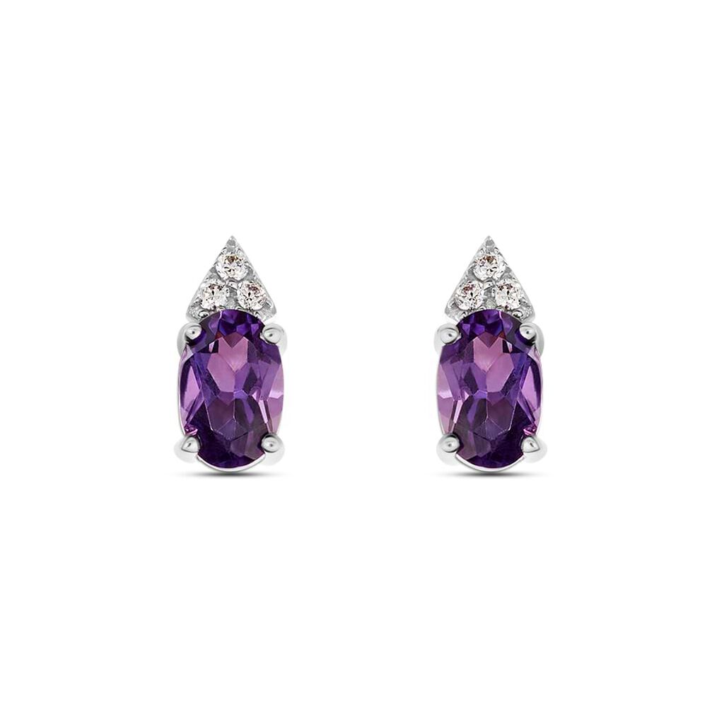 Orecchini Lobo Punto Luce Amélie Oro Bianco Ametista Cubic Zirconia