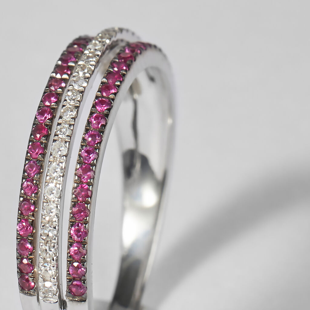 Anello Fascia Elizabeth Crown Oro Bianco Rubino Diamante - Anelli con Pietre Donna | Stroili