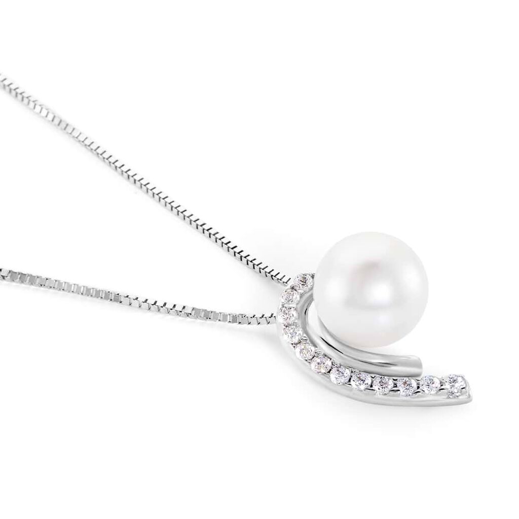 Collana Gabrielle Oro Bianco Perla D'Acqua Dolce Cubic Zirconia - Collane Donna | Stroili