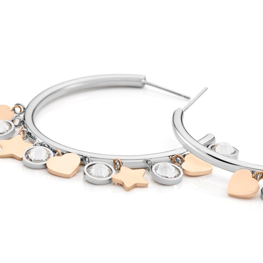 Orecchini A Cerchio Sunrise Acciaio Bicolore Bianco / Rosa Cristallo