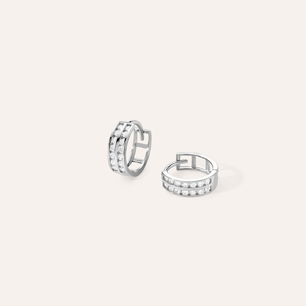 Orecchini A Cerchio Toujours Oro Bianco Cubic Zirconia