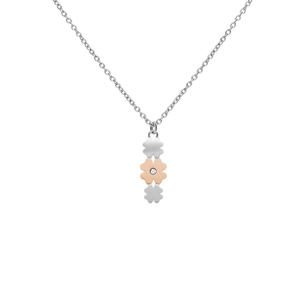 Collana Lady Chic Acciaio Bicolore Quadrifoglio e Cristalli