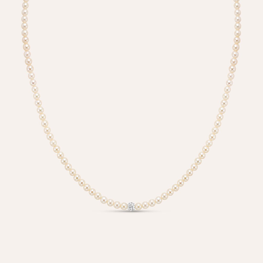 Collana Gabrielle Oro Bianco Perla D'Acqua Dolce Cristallo