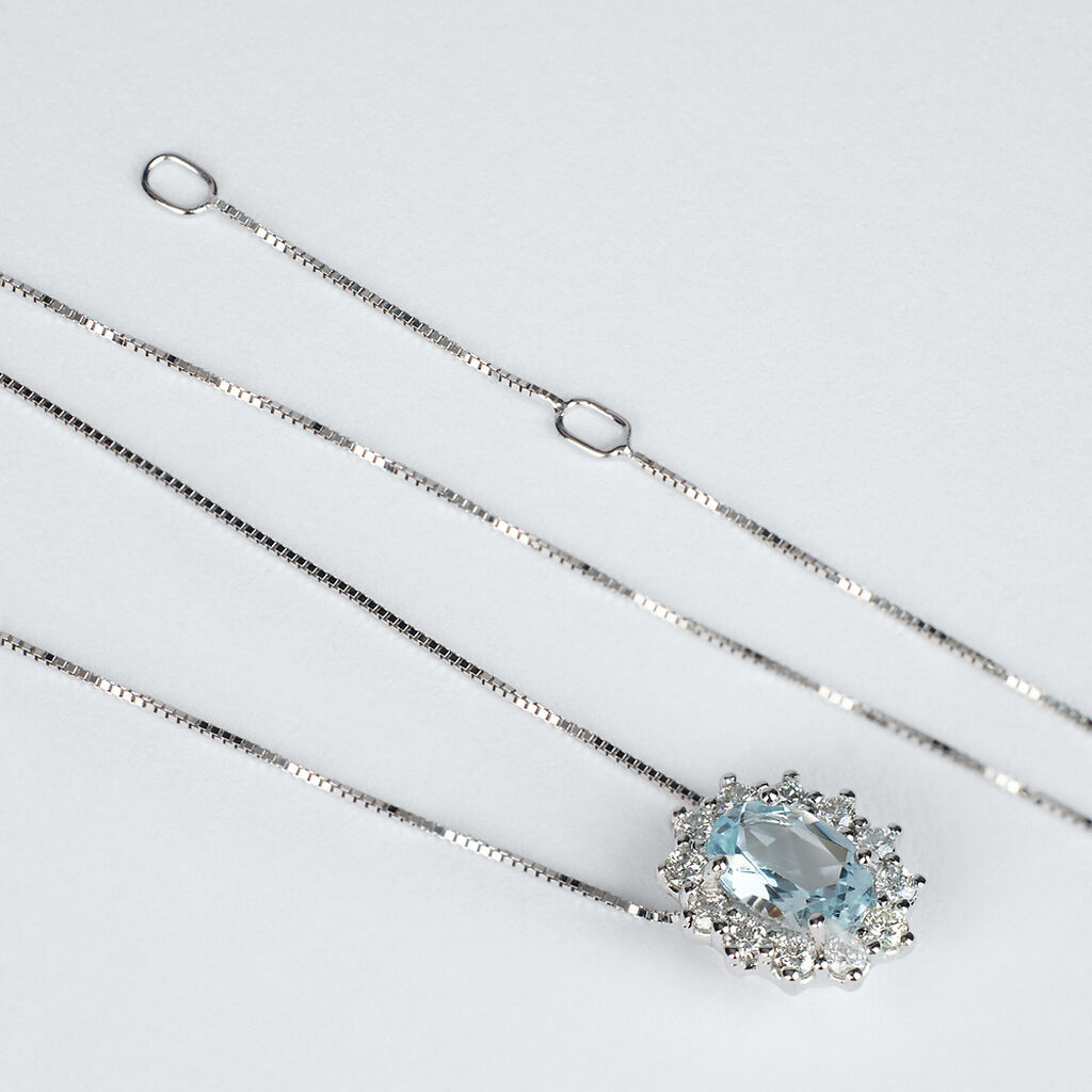 Collana Acquamarina Oro Bianco Acquamarina Diamante