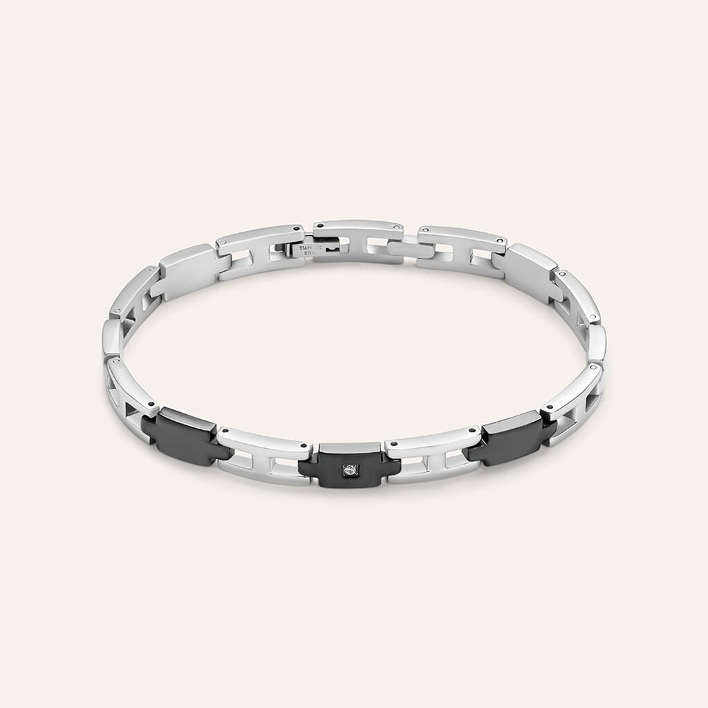 Bracciale Man Code Acciaio Bicolore Bianco / Nero Cubic Zirconia