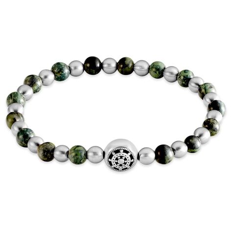 Bracciale elastico pietre verdi. grigie e blu con dettaglio timone acciaio - Bracciali Uomo | Stroili