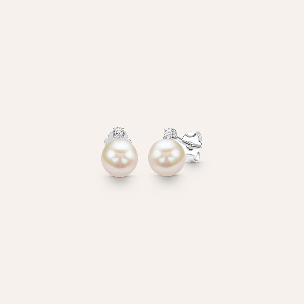 Orecchini Lobo Gold Pearls Oro Bianco Perla D'Acqua Dolce Diamante - Orecchini a Lobo Donna | Stroili