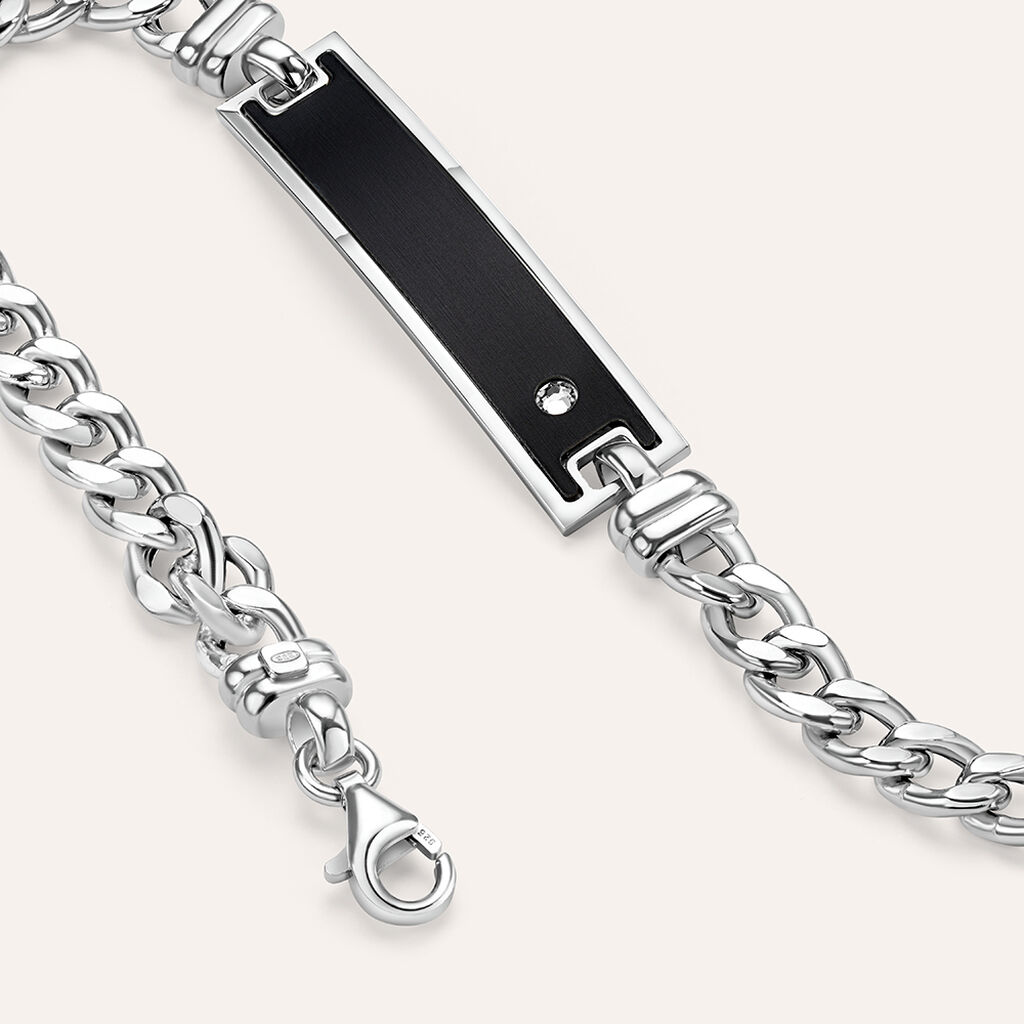Bracciale Con Targhetta Gentleman Argento Rodiato Cubic Zirconia - Bracciali con Incisione Uomo | Stroili