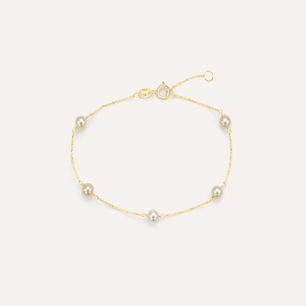MIORE Bracciale da donna in oro giallo 585 14 kt con perla d'acqua dolce bianca da 7,50 mm, lunghezza 215 mm