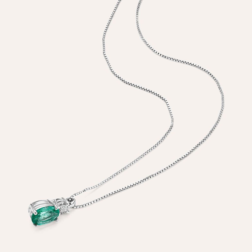 Collana Punto Luce Elizabeth Crown Oro Bianco Smeraldo Diamante