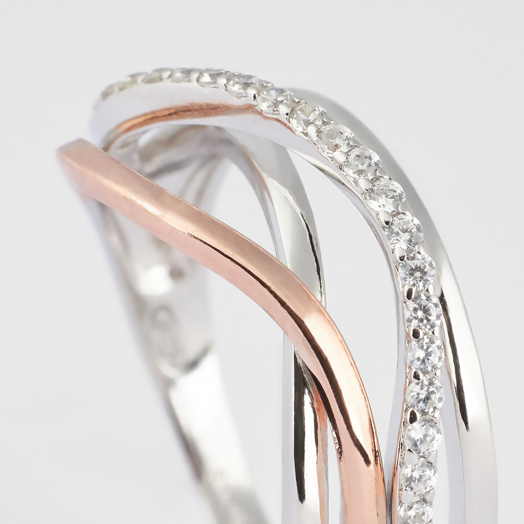 Anello Fantasia Silver Shine Argento Bicolore Bianco / Rosa Cubic Zirconia