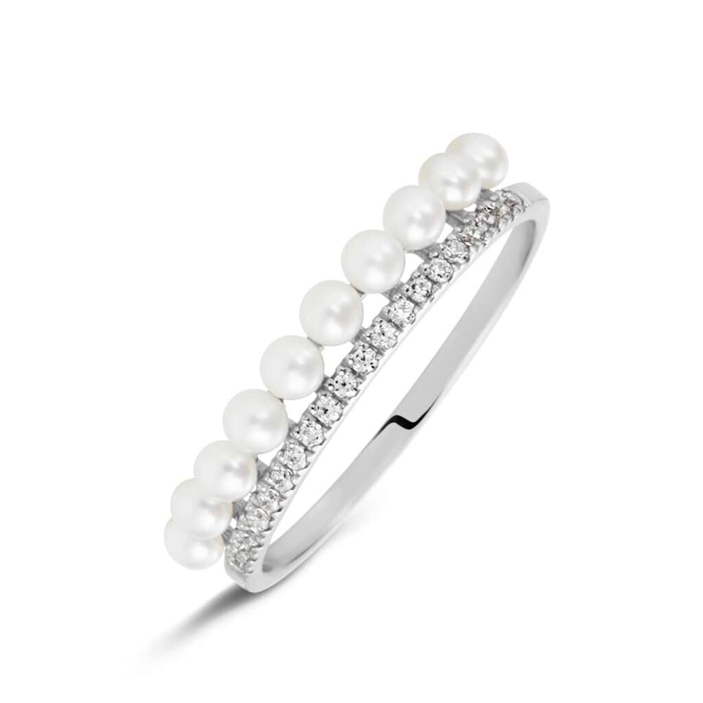 Anello Riviere Gabrielle Oro Bianco Perla D'Acqua Dolce Cubic Zirconia - Anelli Riviere Donna | Stroili