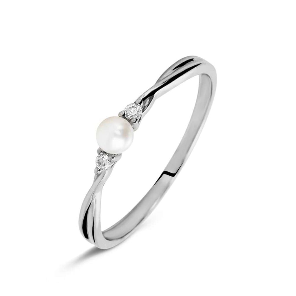 Anello Solitario Gabrielle Oro Bianco Perla D'Acqua Dolce Cubic Zirconia - Anelli con Pietre Donna | Stroili