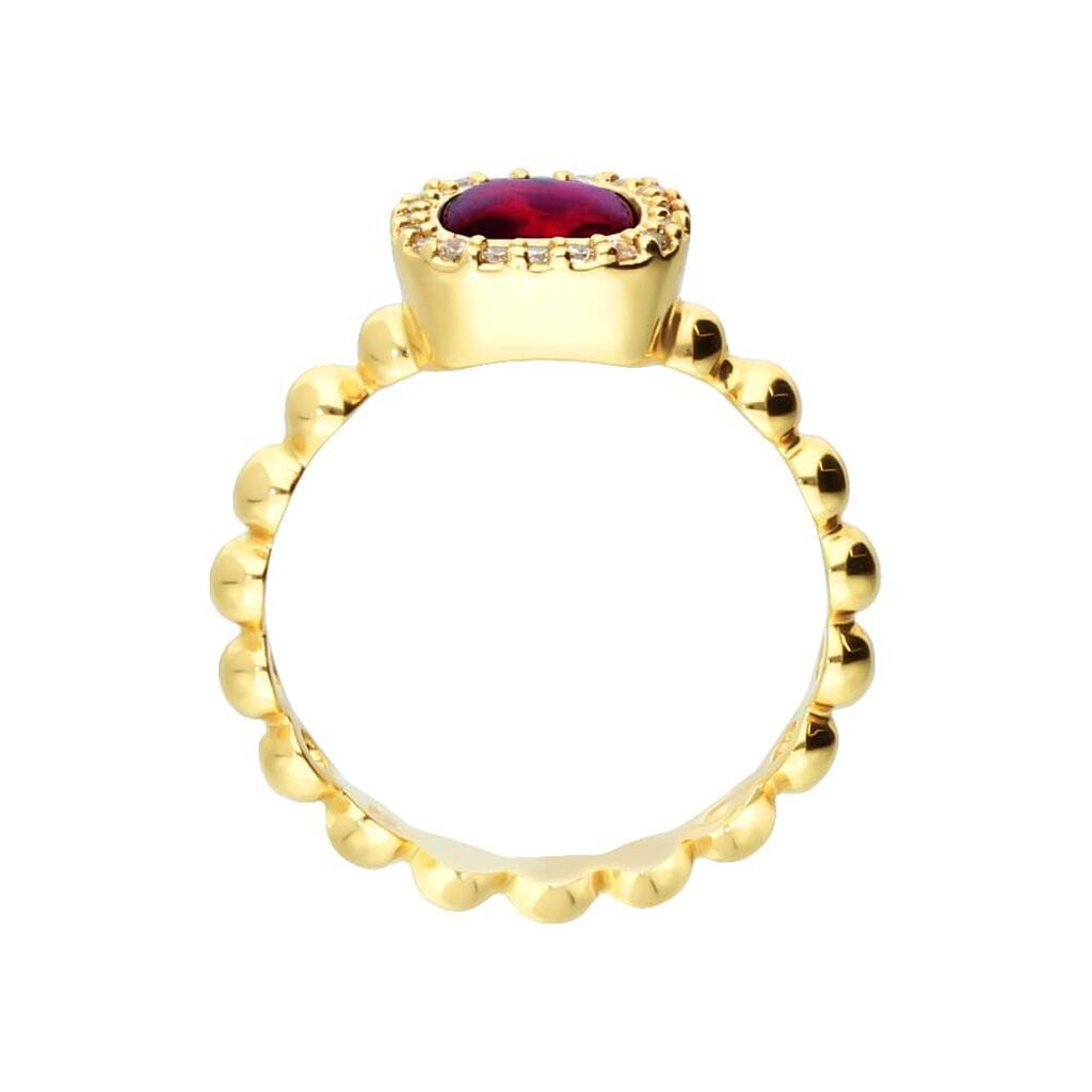 Anello placcato oro con pietra rossa e zirconi