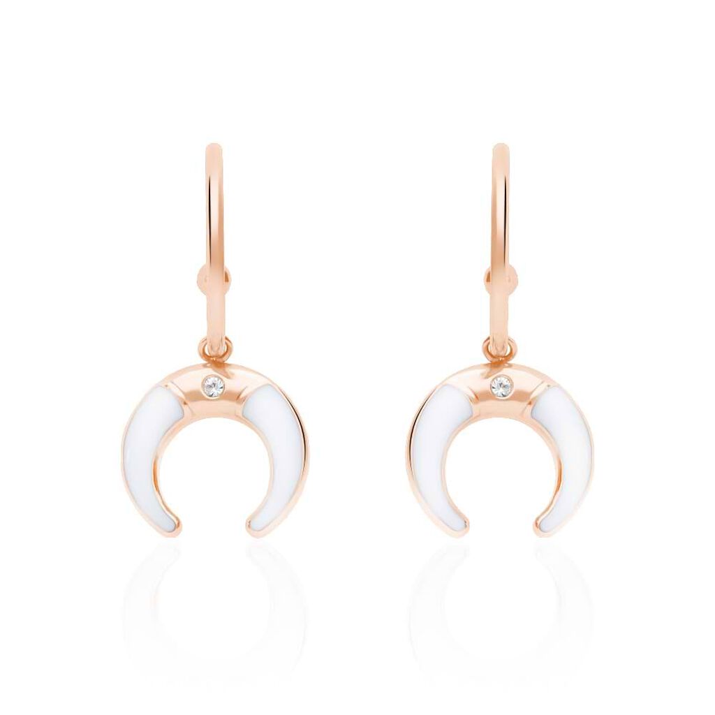 Orecchini lunula a cerchio in acciaio rosato e strass