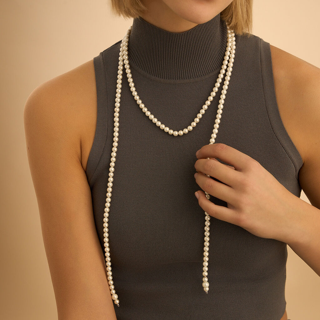 Collana Cravattino Silver Pearls Argento Rodiato Perla sintentica