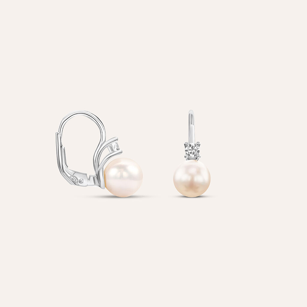 Orecchini Lobo Monachella Gabrielle Oro Bianco Perla D'Acqua Dolce Cubic Zirconia
