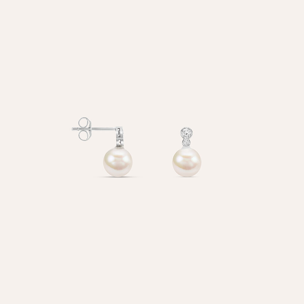 Orecchini Lobo Silver Pearls Argento Rodiato Cubic Zirconia Perla sintentica - Orecchini a Lobo Donna | Stroili