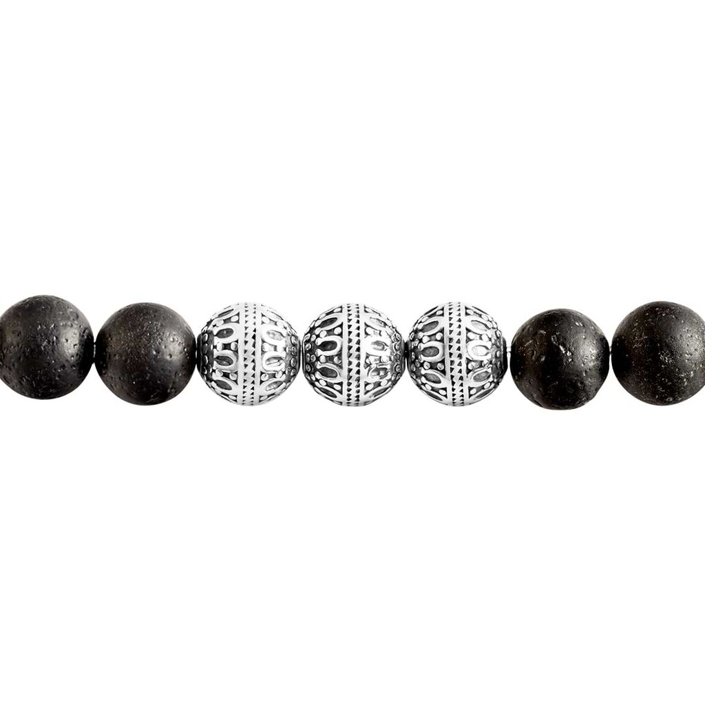 Bracciale elastico con pietre nere rotonde e acciaio - Bracciali Uomo | Stroili