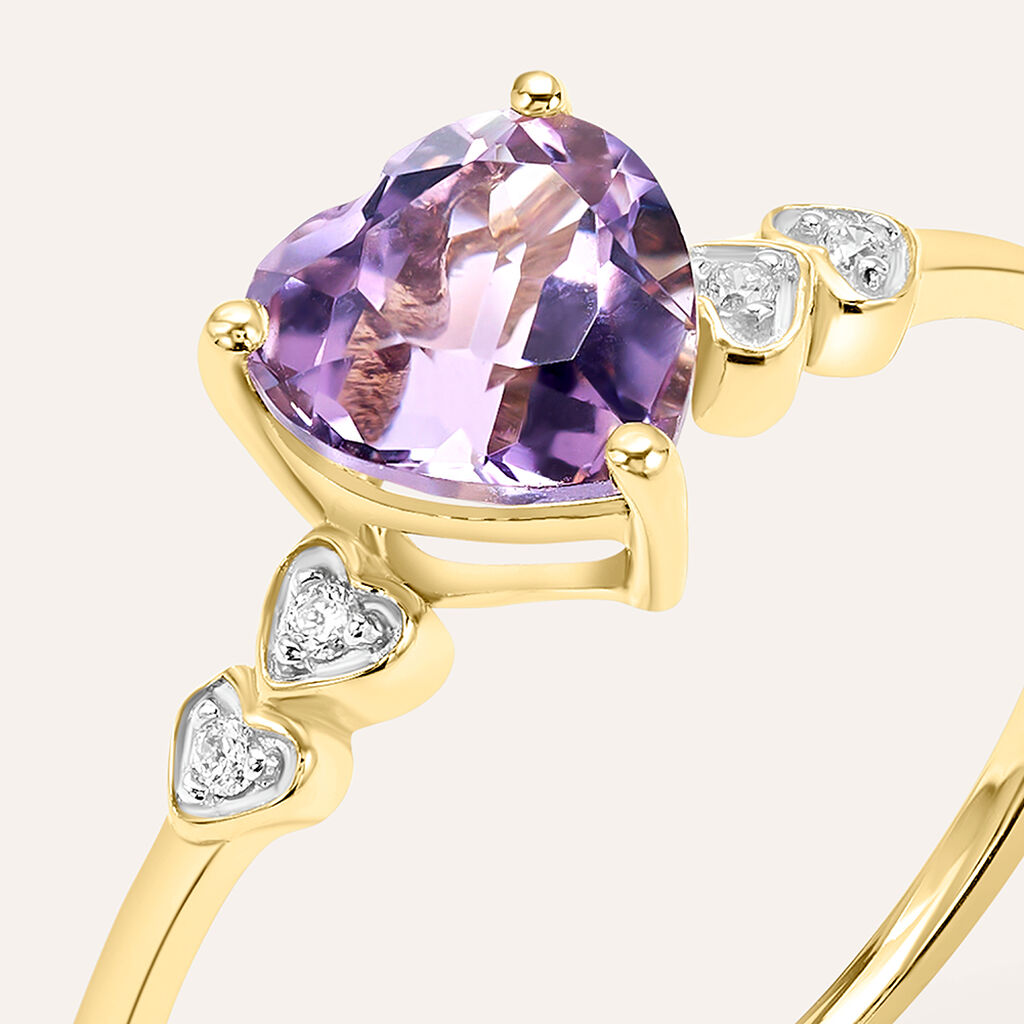 Anello Solitario Am&eacute;lie Oro Giallo Ametista Cubic Zirconia