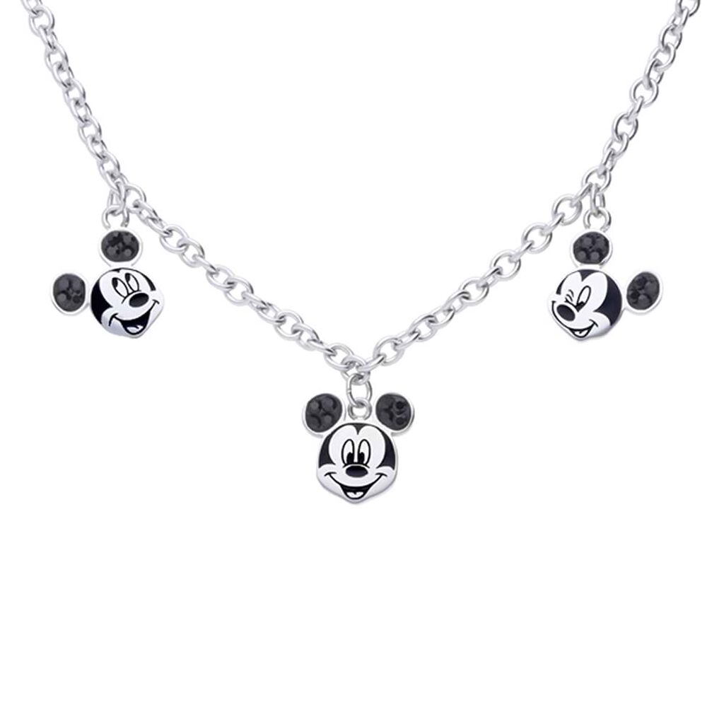 Collana in acciaio con 3 ciondoli Topolino e strass neri - Collane Donna | Stroili